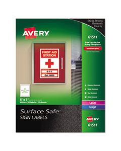 AVE61511 SURFACE SAFE SIGN LABELS, INKJET/LASER PRINTERS, 5 X 7, WHITE, 2/SHEET, 15 SHEETS/PACK