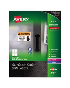 AVE61514 SURFACE SAFE SIGN LABELS, INKJET/LASER PRINTERS, 3.5 X 5, WHITE, 4/SHEET, 15 SHEETS/PACK