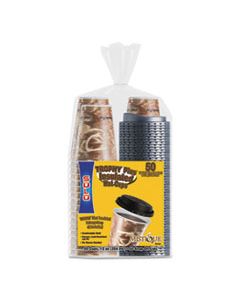 SCCFSX120029PK TROPHY PLUS DUAL TEMPERATURE INSULATED CUPS AND LIDS COMBO PACK, 12 OZ, BROWN, 50 CUPS AND LIDS/PACK