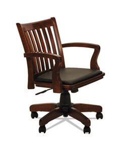 ALEPC4299C ALERA POSTAL SERIES SLAT-BACK WOOD/LEATHER CHAIR, SUPPORTS UP TO 275 LBS., CHERRY SEAT/BLACK BACK, CHERRY BASE