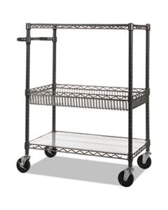 ALESW543018BA THREE-TIER WIRE CART WITH BASKET, 34W X 18D X 40H, BLACK ANTHRACITE