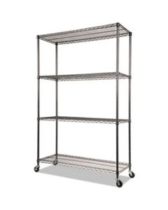 ALESW604818BA NSF CERTIFIED 4-SHELF WIRE SHELVING KIT WITH CASTERS, 48W X 18D X 72H, BLACK ANTHRACITE