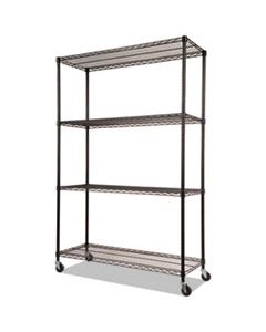 ALESW604818BL NSF CERTIFIED 4-SHELF WIRE SHELVING KIT WITH CASTERS, 48W X 18D X 72H, BLACK