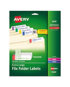 AVE5026 EXTRA-LARGE TRUEBLOCK FILE FOLDER LABELS WITH SURE FEED TECHNOLOGY, 0.94 X 3.44, WHITE, 18/SHEET, 25 SHEETS/PACK