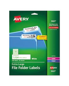 AVE5027 EXTRA-LARGE TRUEBLOCK FILE FOLDER LABELS WITH SURE FEED TECHNOLOGY, 0.94 X 3.44, WHITE, 18/SHEET, 25 SHEETS/PACK