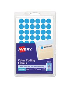 AVE05050 HANDWRITE ONLY SELF-ADHESIVE REMOVABLE ROUND COLOR-CODING LABELS, 0.5" DIA., LIGHT BLUE, 60/SHEET, 14 SHEETS/PACK