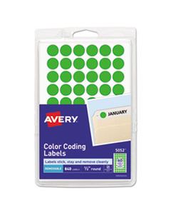 AVE05052 HANDWRITE ONLY SELF-ADHESIVE REMOVABLE ROUND COLOR-CODING LABELS, 0.5" DIA., NEON GREEN, 60/SHEET, 14 SHEETS/PACK