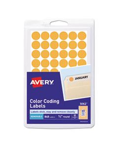 AVE05062 HANDWRITE ONLY SELF-ADHESIVE REMOVABLE ROUND COLOR-CODING LABELS, 0.5" DIA., NEON ORANGE, 60/SHEET, 14 SHEETS/PACK