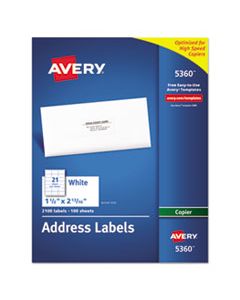 AVE5360 COPIER MAILING LABELS, COPIERS, 1.5 X 2.81, WHITE, 21/SHEET, 100 SHEETS/BOX