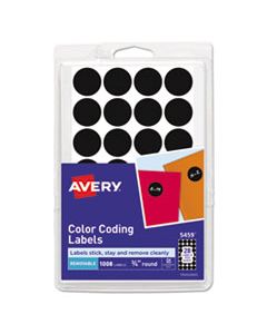 AVE05459 HANDWRITE ONLY SELF-ADHESIVE REMOVABLE ROUND COLOR-CODING LABELS, 0.75" DIA., BLACK, 28/SHEET, 36 SHEETS/PACK