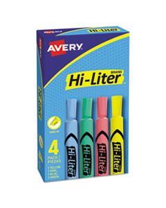 AVE17752 HI-LITER DESK-STYLE HIGHLIGHTERS, CHISEL TIP, ASSORTED COLORS, 4/SET