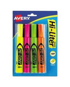 AVE24063 HI-LITER DESK-STYLE HIGHLIGHTERS, CHISEL TIP, ASSORTED COLORS, 4/SET