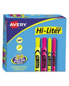 AVE29862 HI-LITER DESK-STYLE HIGHLIGHTERS, CHISEL/BULLET TIP, ASSORTED COLORS, 24/PACK