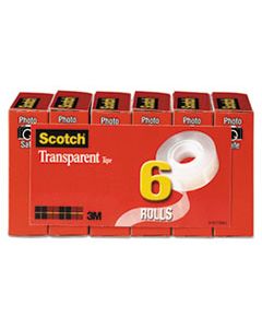 MMM600K6 TRANSPARENT TAPE, 1" CORE, 0.75" X 83.33 FT, TRANSPARENT, 6/PACK