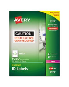 AVE6579 DURABLE PERMANENT ID LABELS WITH TRUEBLOCK TECHNOLOGY, LASER PRINTERS, 5 X 8.13, WHITE, 2/SHEET, 50 SHEETS/PACK