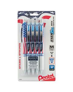 PENBL77USABP5A ENERGEL RTX RETRACTABLE GEL PEN, 0.7MM, BLACK INK, RED/WHITE/BLUE BARREL, 5/PACK