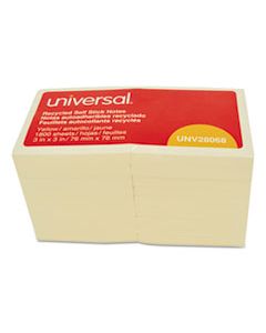 UNV28068 RECYCLED SELF-STICK NOTE PADS, 3 X 3, YELLOW; 100-SHEET, 18/PACK
