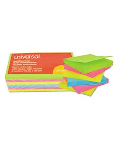 UNV35612 SELF-STICK NOTE PADS, 3 X 3, ASSORTED NEON COLORS, 100-SHEET, 12/PACK