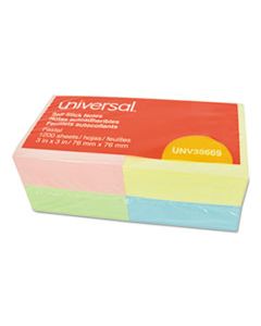 UNV35669 SELF-STICK NOTE PADS, 3 X 3, ASSORTED PASTEL COLORS, 100-SHEET, 12/PACK