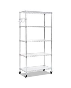 ALESW653618SR 5-SHELF WIRE SHELVING KIT WITH CASTERS AND SHELF LINERS, 36W X 18D X 72H, SILVER