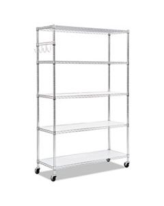 ALESW654818SR 5-SHELF WIRE SHELVING KIT WITH CASTERS AND SHELF LINERS, 48W X 18D X 72H, SILVER