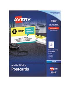AVE8386 POSTCARDS, INKJET, 4 X 6, 2 CARDS/SHEET, WHITE, 100 CARDS/BOX