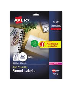 AVE5293 PERMANENT LASER PRINT-TO-THE-EDGE ID LABELS W/SUREFEED, 1 2/3"DIA, WHITE, 600/PK