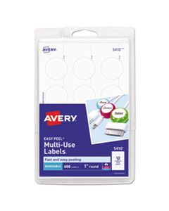 AVE05410 REMOVABLE MULTI-USE LABELS, INKJET/LASER PRINTERS, 1" DIA., WHITE, 12/SHEET, 50 SHEETS/PACK