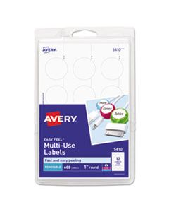 AVE05410 REMOVABLE MULTI-USE LABELS, INKJET/LASER PRINTERS, 1" DIA., WHITE, 12/SHEET, 50 SHEETS/PACK