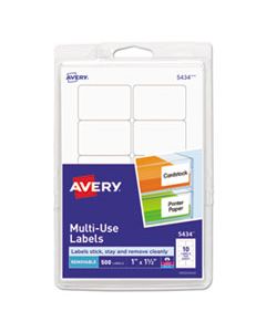 AVE05434 REMOVABLE MULTI-USE LABELS, INKJET/LASER PRINTERS, 1 X 1.5, WHITE, 10/SHEET, 50 SHEETS/PACK