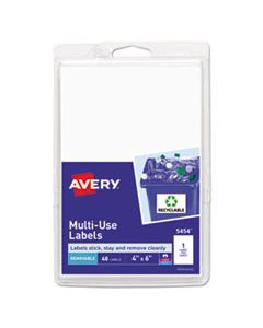 AVE05454 REMOVABLE MULTI-USE LABELS, INKJET/LASER PRINTERS, 4 X 6, WHITE, 40/PACK