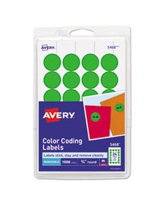 AVE05463 PRINTABLE SELF-ADHESIVE REMOVABLE COLOR-CODING LABELS, 0.75" DIA., GREEN, 24/SHEET, 42 SHEETS/PACK