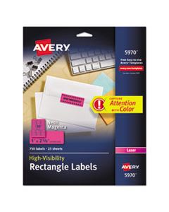 AVE5970 HIGH-VISIBILITY PERMANENT LASER ID LABELS, 1 X 2 5/8, NEON MAGENTA, 750/PACK