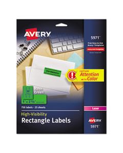 AVE5971 HIGH-VISIBILITY PERMANENT LASER ID LABELS, 1 X 2 5/8, NEON GREEN, 750/PACK