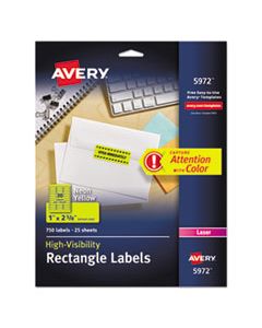 AVE5972 HIGH-VISIBILITY PERMANENT LASER ID LABELS, 1 X 2 5/8, NEON YELLOW, 750/PACK