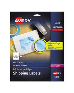AVE6878 VIBRANT LASER COLOR-PRINT LABELS W/ SURE FEED, 3 3/4 X 4 3/4, WHITE, 100/PK
