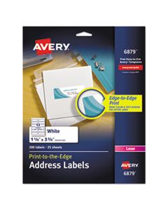 AVE6879 VIBRANT LASER COLOR-PRINT LABELS W/ SURE FEED, 1 1/4 X 3 3/4, WHITE, 300/PACK