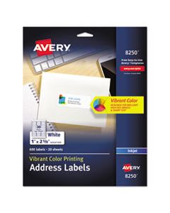 AVE8250 VIBRANT INKJET COLOR-PRINT LABELS W/ SURE FEED, 1 X 2 5/8, MATTE WHITE, 600/PK