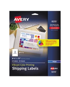 AVE8255 FULL-SHEET VIBRANT INKJET COLOR-PRINT LABELS, 8 1/2 X 11, MATTE WHITE, 20/PACK