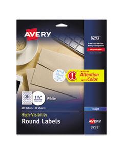 AVE8293 VIBRANT INKJET COLOR-PRINT LABELS W/ SURE FEED, 1 1/2" DIA, WHITE, 400/PK