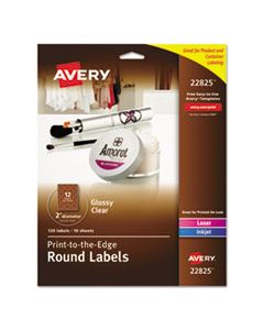 AVE22825 PRINT-TO-THE EDGE LABELS W/ SURE FEED & EASY PEEL, 2" DIA, GLOSSY CLEAR, 120/PK