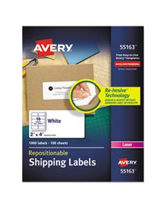 AVE55163 REPOSITIONABLE SHIPPING LABELS W/SURE FEED, INKJET/LASER, 2 X 4, WHITE, 1000/BOX
