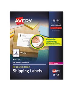 AVE55164 REPOSITIONABLE SHIPPING LABELS W/SUREFEED, LASER, 3 1/3 X 4, WHITE, 600/BOX