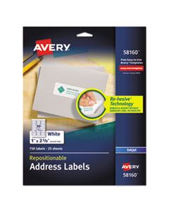 AVE58160 REPOSITIONABLE ADDRESS LABELS W/SUREFEED, INKJET/LASER, 1 X 2 5/8, WHITE, 750/BX