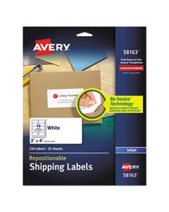 AVE58163 REPOSITIONABLE ADDRESS LABELS W/SURE FEED, INKJET/LASER, 2 X 4, WHITE, 250/BOX