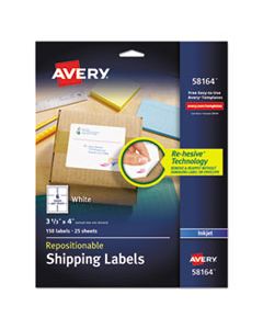 AVE58164 REPOSITIONABLE SHIPPING LABELS W/SUREFEED, INKJET, 3 1/3 X 4, WHITE, 150/BOX