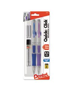 PENPD215LEBP2 QUICK CLICK MECHANICAL PENCIL, 0.5 MM, HB (#2.5), BLACK LEAD, ASSORTED BARREL COLORS, 2/PACK