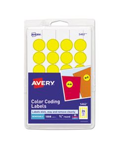 AVE05462 PRINTABLE SELF-ADHESIVE REMOVABLE COLOR-CODING LABELS, 0.75" DIA., YELLOW, 24/SHEET, 42 SHEETS/PACK