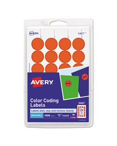 AVE05467 PRINTABLE SELF-ADHESIVE REMOVABLE COLOR-CODING LABELS, 0.75" DIA., NEON RED, 24/SHEET, 42 SHEETS/PACK