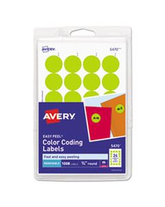 AVE05470 PRINTABLE SELF-ADHESIVE REMOVABLE COLOR-CODING LABELS, 0.75" DIA., NEON YELLOW, 24/SHEET, 42 SHEETS/PACK